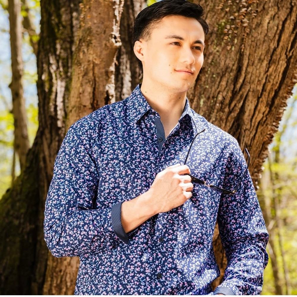CON.STRUCT Slim‎ Fit Floral Print Long Sleeve Button Down Shirt Preppy